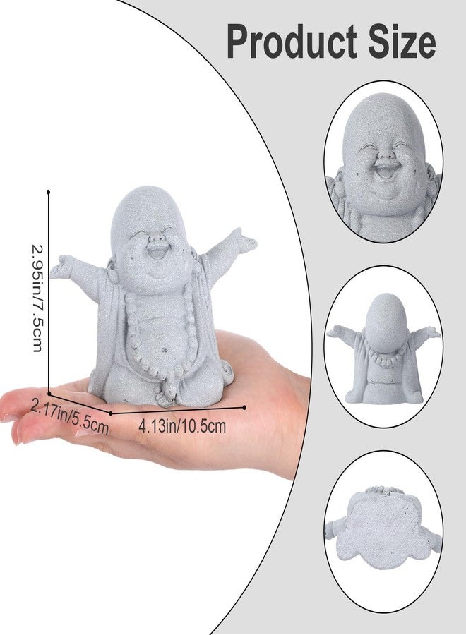 Hoohnnaa Laughing Buddha, Buddha Statue for Home, Feng Shui Decor for Zen Garden, Sandstone Small Laughing Buddha Statue for Good Luck Decorations, Zen Decor for Home Outdoor Garden Office (Laughing Buddha) - Image 2